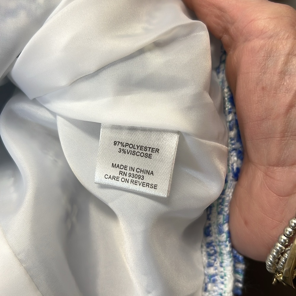Tyler Boe Blue White Tweed Hook Front Blazer with Pockets size 6 - Picture 11 of 13